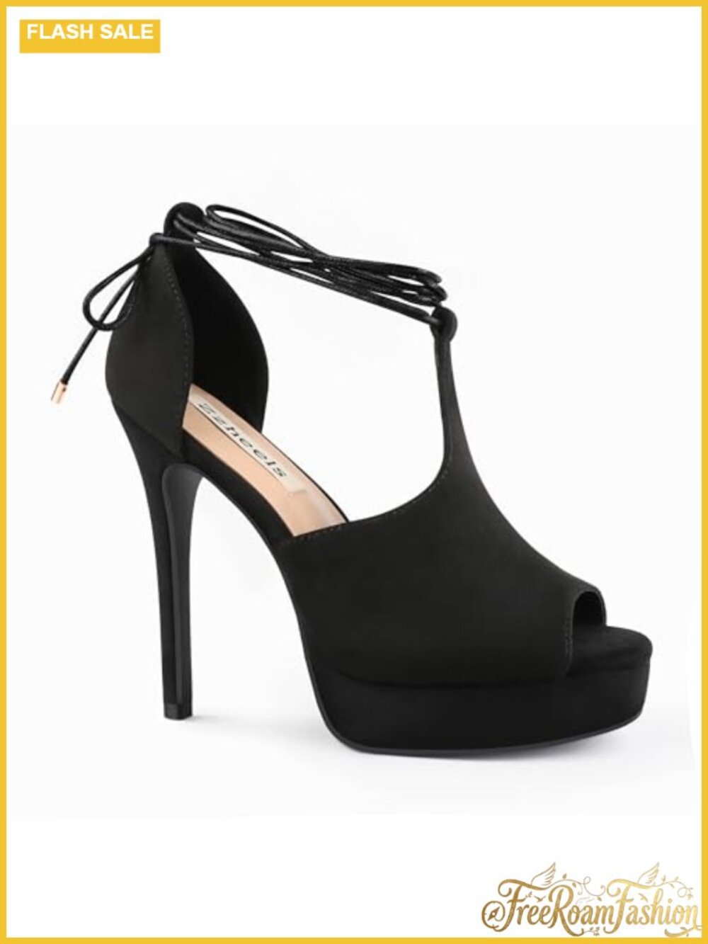 Peep Toe Platform High Heel Lace-Up Sandals Faux Suede